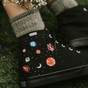 BANGS Universe Unisex Planet Embroidered High Top Sneakers, Black Multi, 8.5W/7M